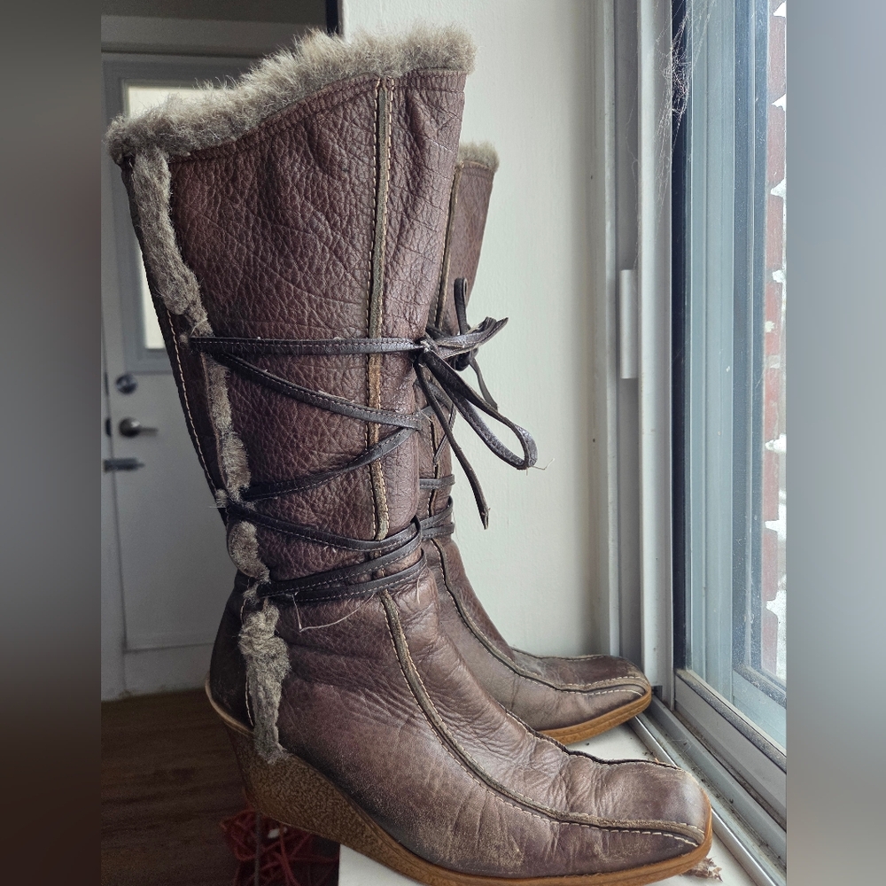 Lavorazione Artigiana Winter Boots with Fur Trim Made in Italy size 39 US 8.5